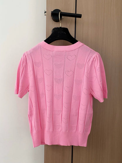 M 25 White, Pink Short Sleeve Cardigan