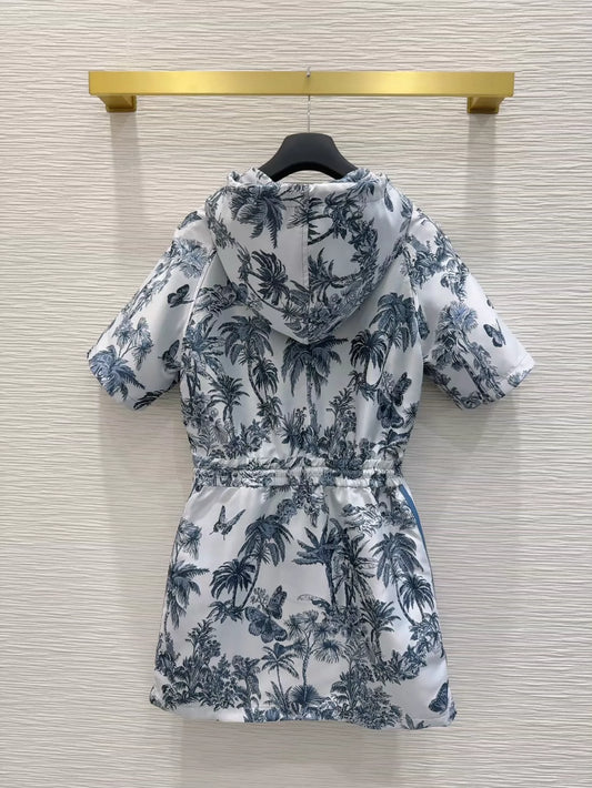 D 25 Printed Hooded Short Sleeve Dress