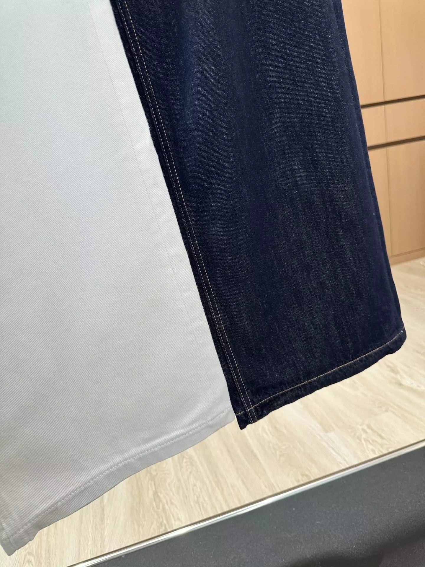 C 25 Cuffed rhinestone lettered denim straight-leg pants