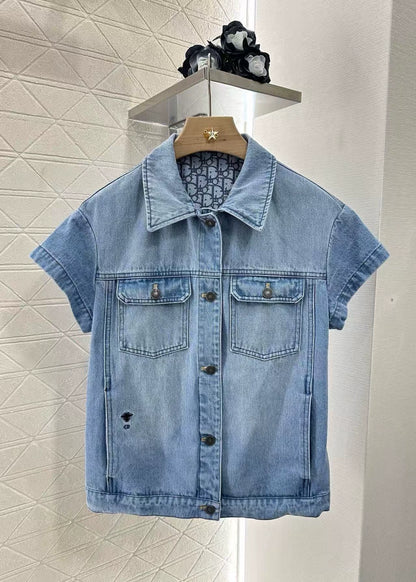 D 2025 New Denim Short Sleeve Jacket and Shorts Set