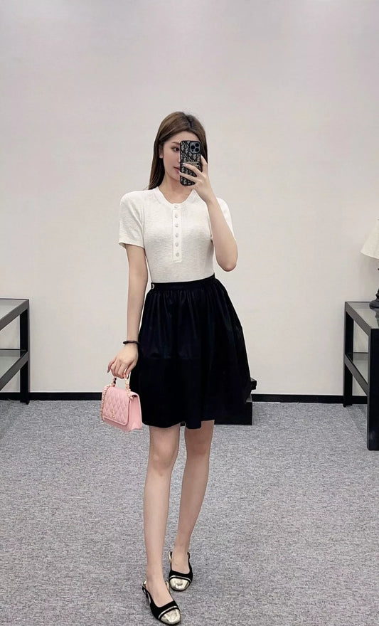 C 25 spring and summer new Flying Swallow logo buttons knitted short sleeve