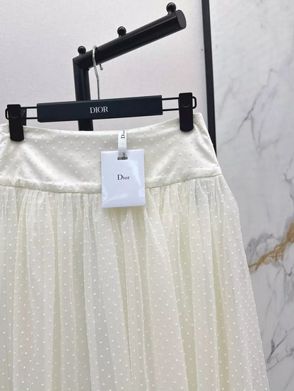D 25 Spring/Summer New Flocking Polka Dot Net Yarn Pleated Half Skirt