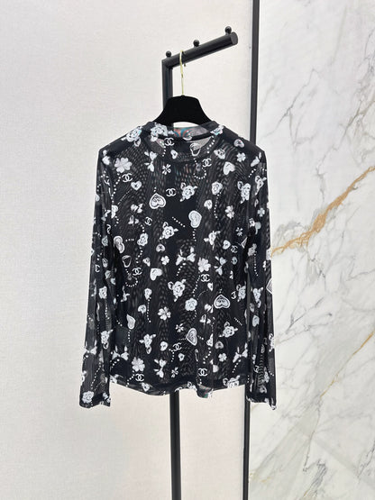 C 25 logo print mesh bottoming shirt