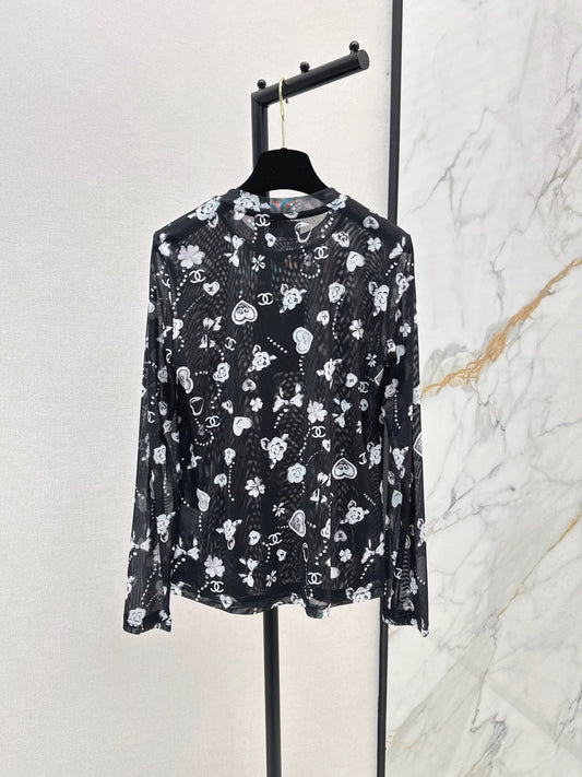 C 25 logo print mesh bottoming shirt