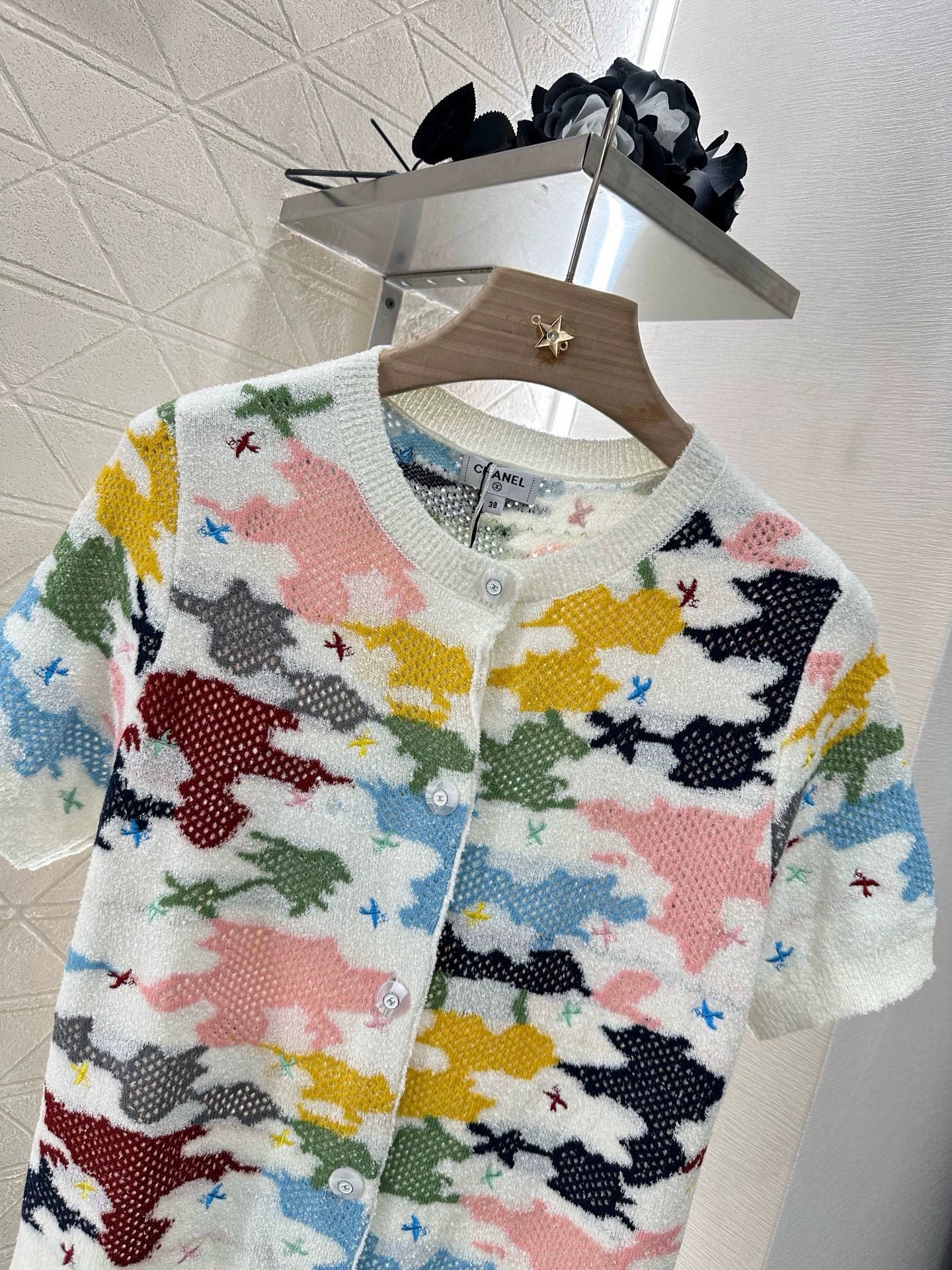 C 25 Colorful Knit Short Sleeve Cardigan