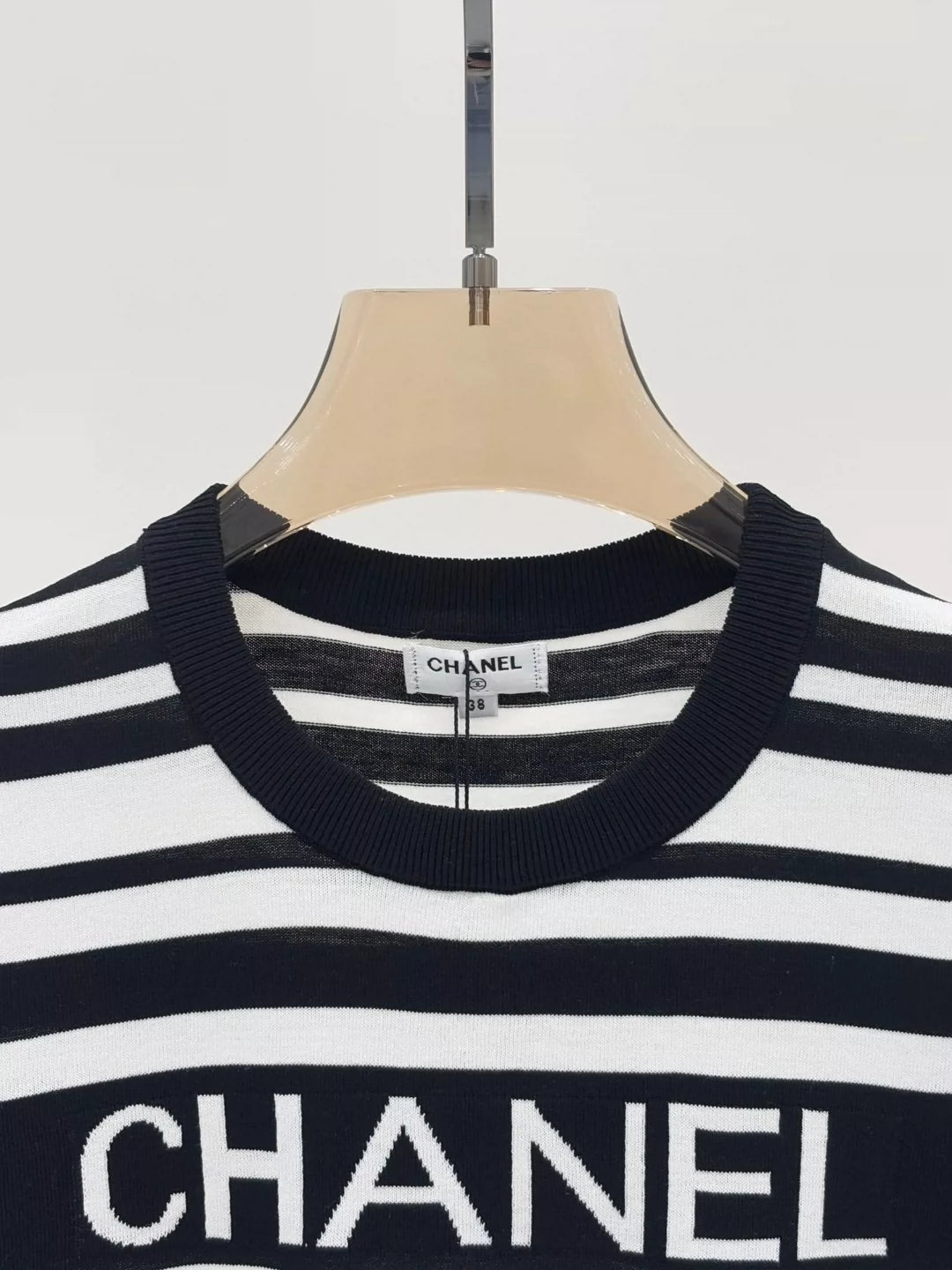 C 25 Summer New Black and White Striped Letter Logo Jacquard Knitted Short Sleeves