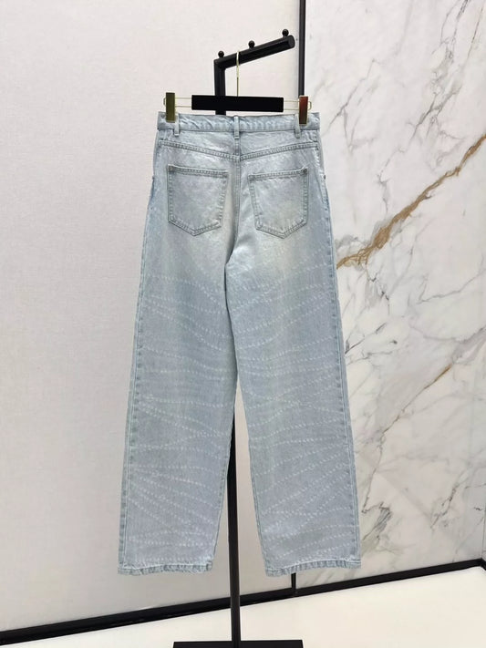 C 25 Latest Style Pearl Chain Wide Leg Jeans