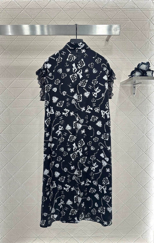 C 25 Reactive Print Lace Dress