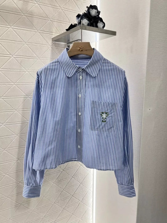 CE 25 new lapel embroidered striped shirt