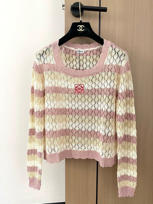 LO 25 new hollow gradient color embroidery pattern round neck long sleeve knitted