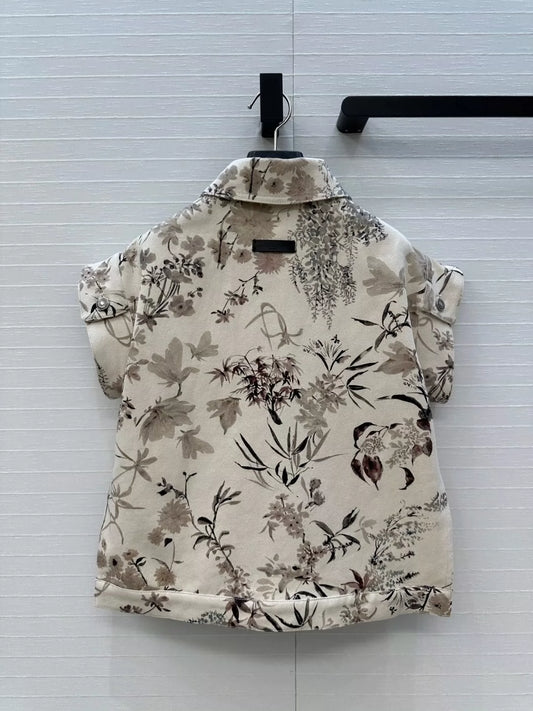 D 25 New Fresh and elegant ink print denim vest