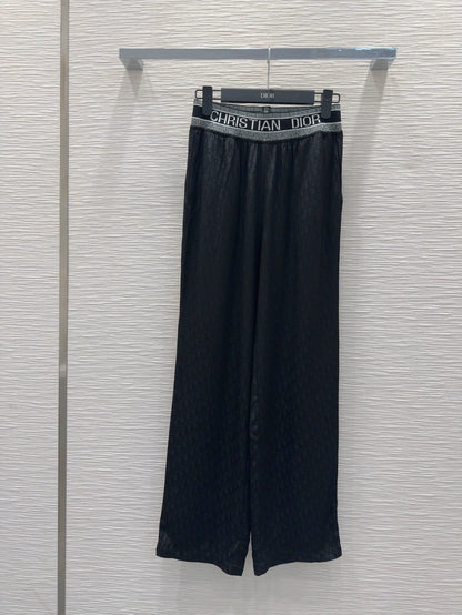 D 25 New Dark Flower Letter Ribbon Casual Trousers
