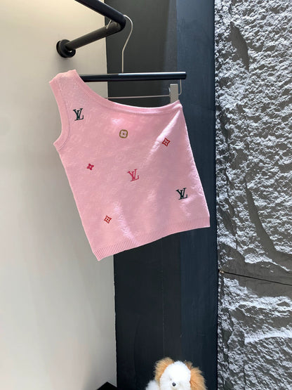 L 25 Knit Logo Sleeveless One-Shoulder Vest