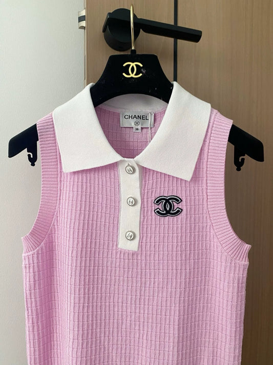 C 25 New Sleeveless Knit Vest with Button Down Collar