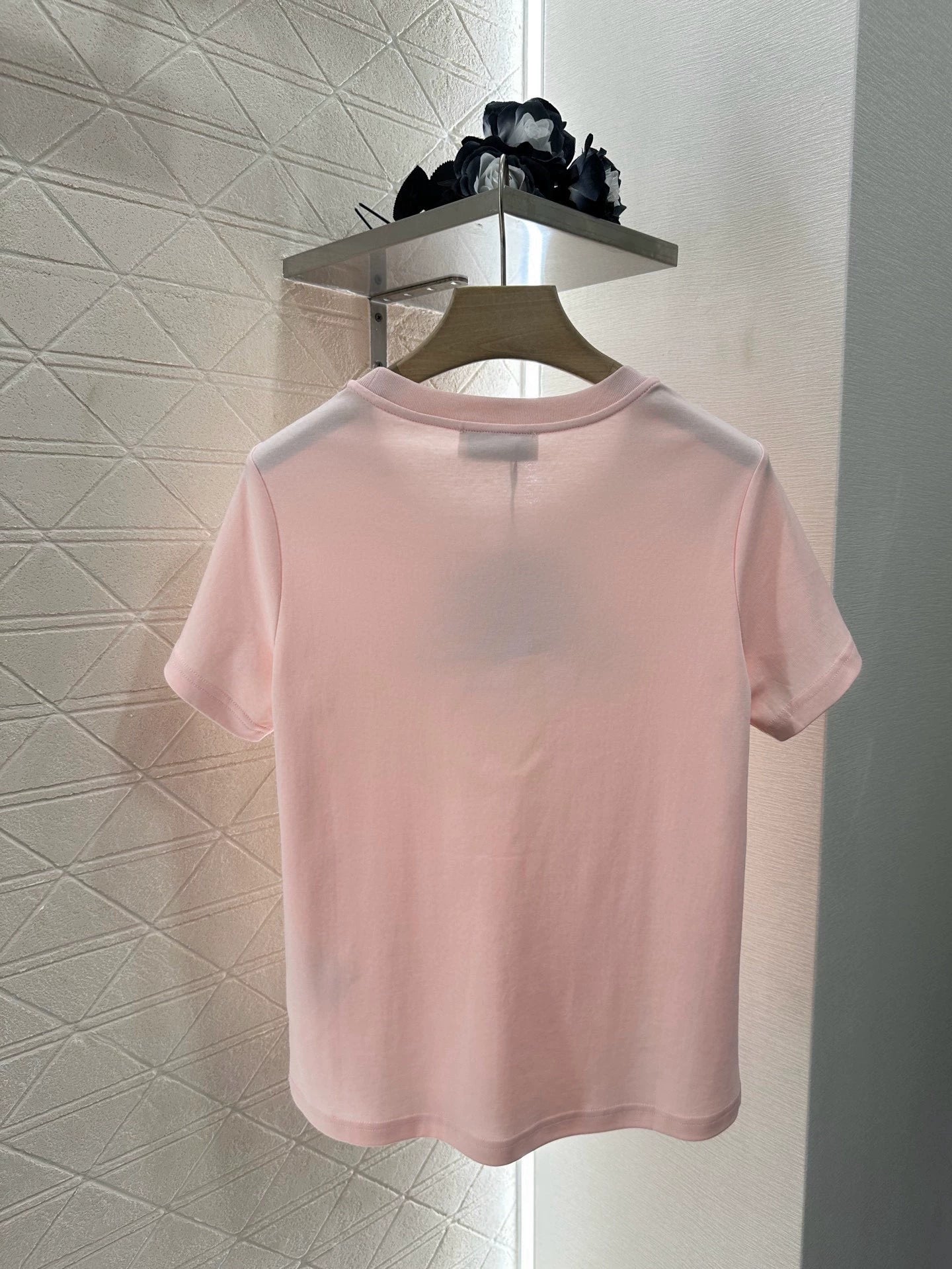 M 25 Floral Beaded Round Neck Short Sleeve T-Shirt