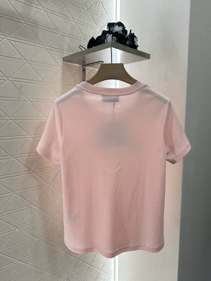 M 25 Floral Beaded Round Neck Short Sleeve T-Shirt