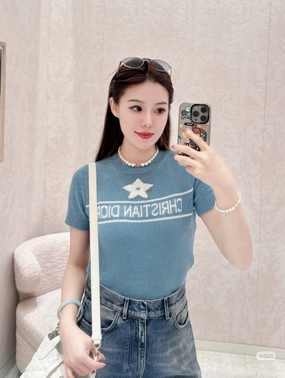 D 25 new star letters cashmere short sleeve sweater