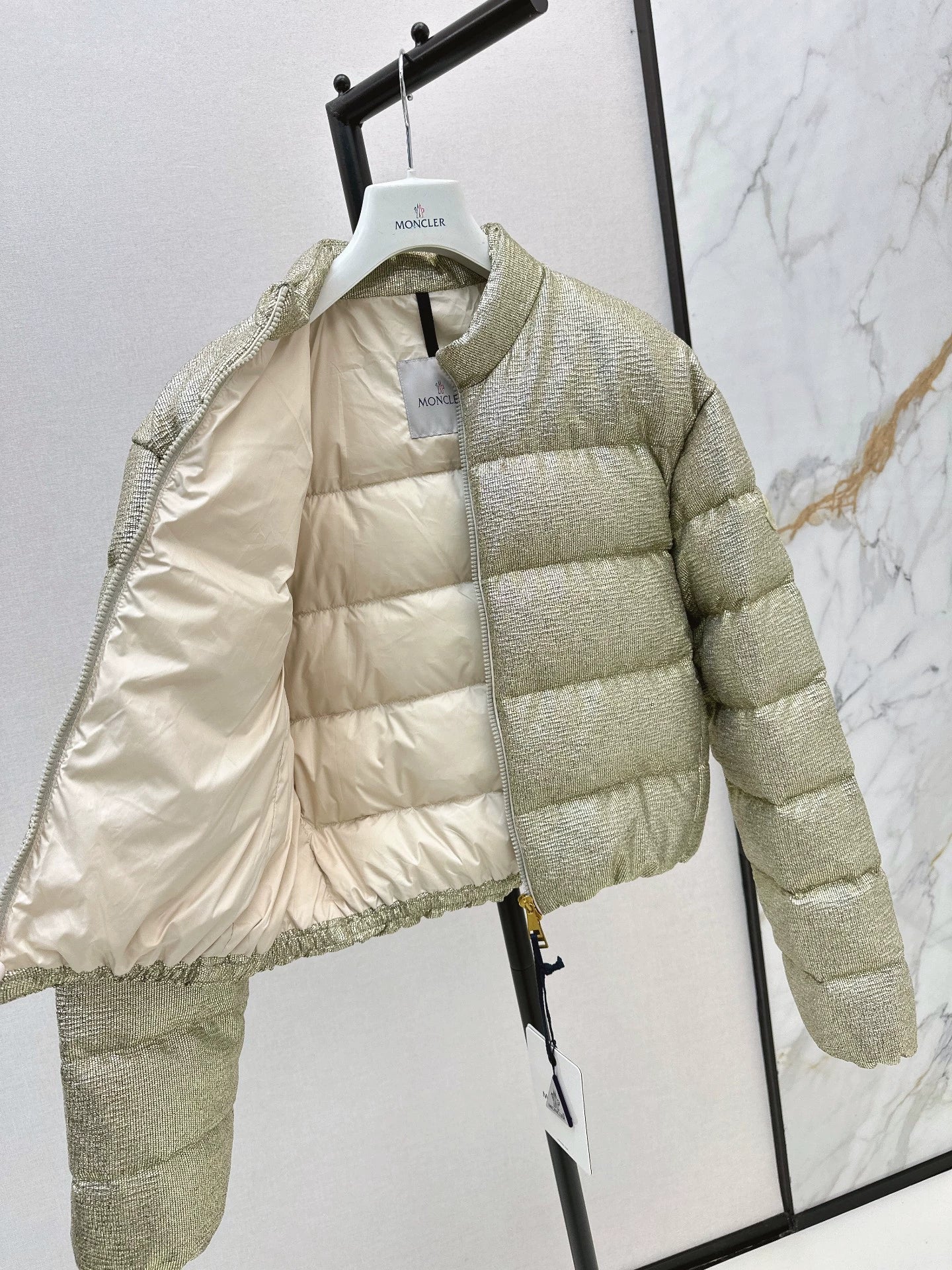 MON 25fw Silver stand collar down jacket