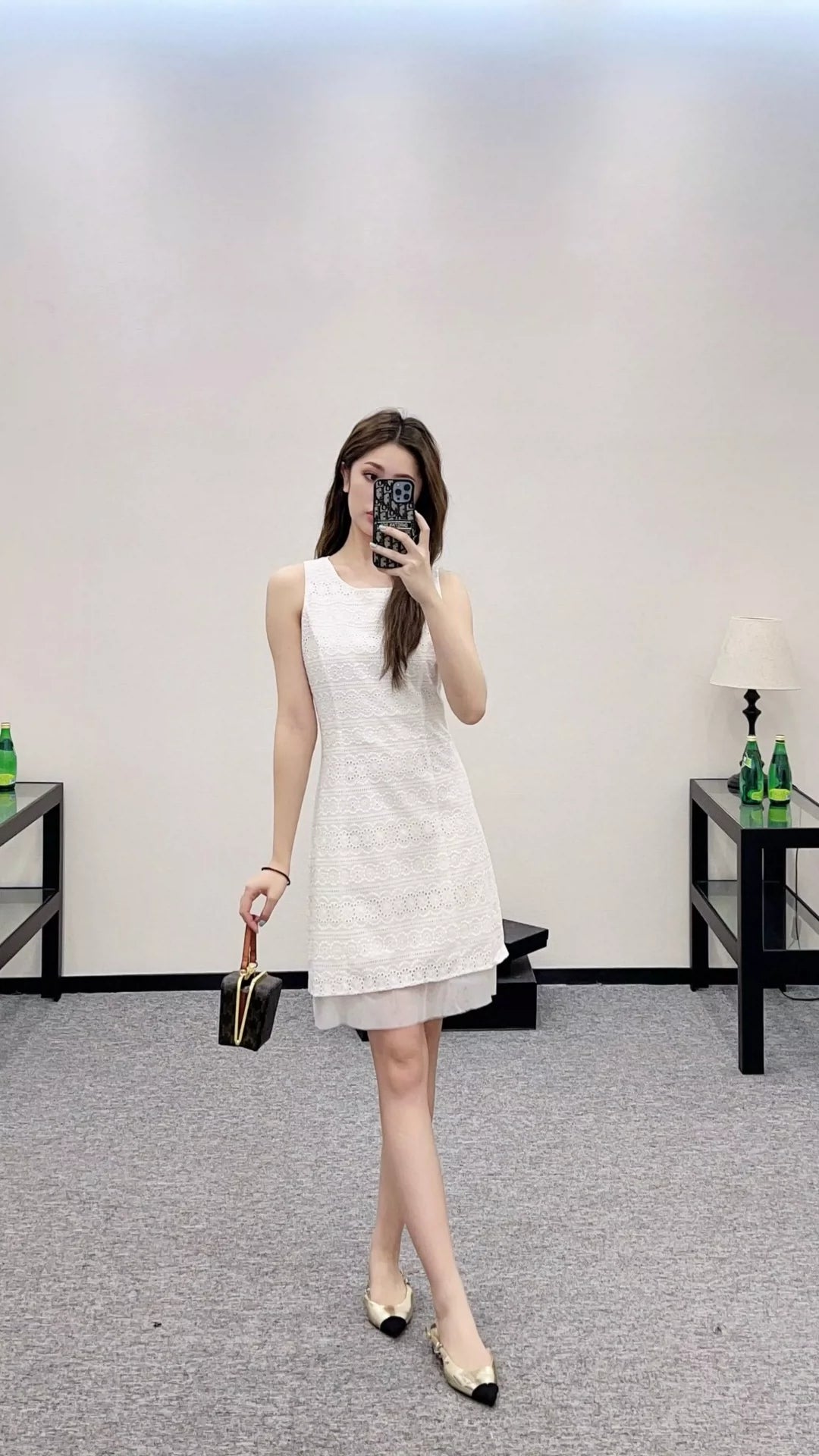 CE 25 Summer new round neck hollow embroidery vest dress