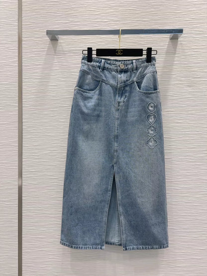 C 25 New Embroidered Mid-Length Denim Half Skirt