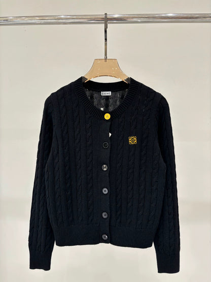 LO 25 Spring and Summer New Round Neck Letter Logo Embroidered Button Knitted Cardigan
