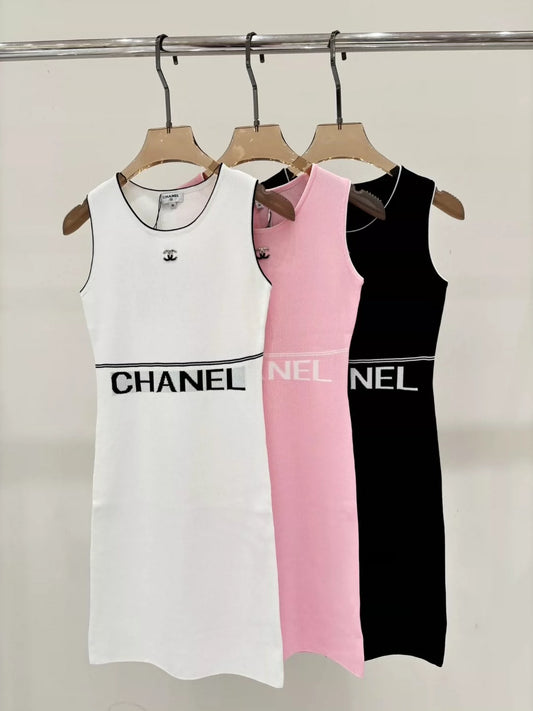 C 25 Summer new round neck letter logo jacquard simple casual knitted dress