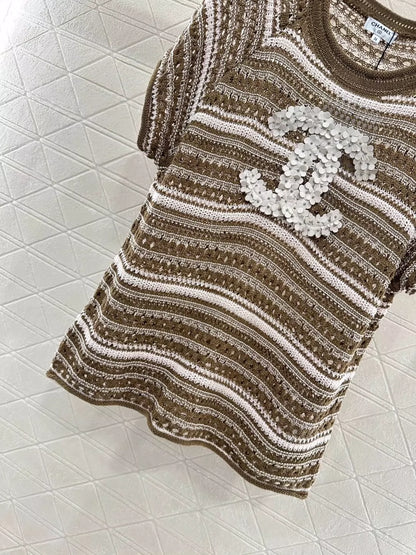 C 25 New Cubic Flower Letter Knit Short Sleeve