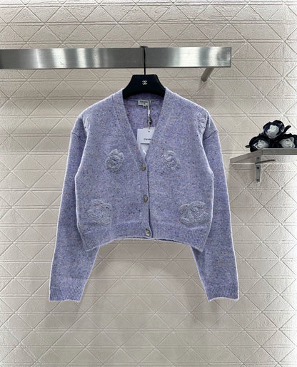 C 25 Plush lettering logo knitted cardigan