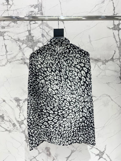 Y 25 New Leopard Print Lightweight Slightly Transparent Lapel Long Sleeve Shirt