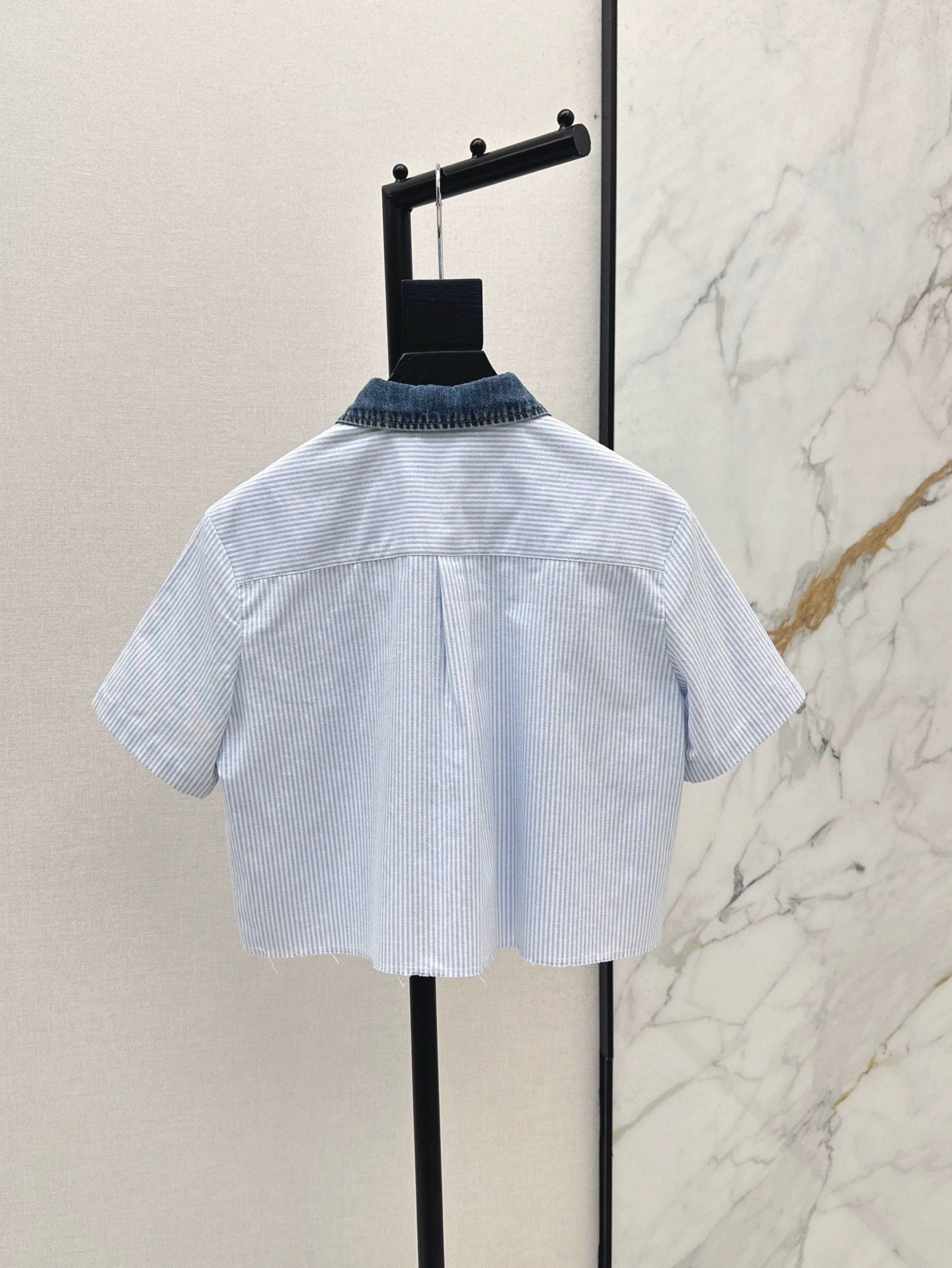 A 25 spring and summer newest style denim patchwork small short shirt