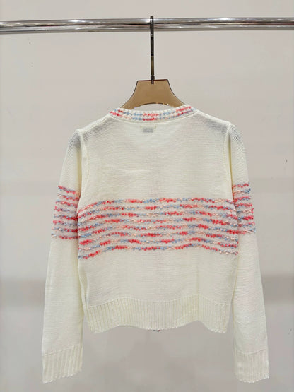 CE 25 Printemps et Été nouveau col rond lettre logo logo rayures couleur mixte cardigan tricoté 