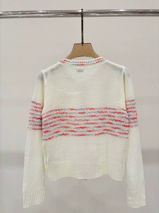 CE 25 Spring and Summer new round neck letter logo logo stripe mixed color knitted cardigan
