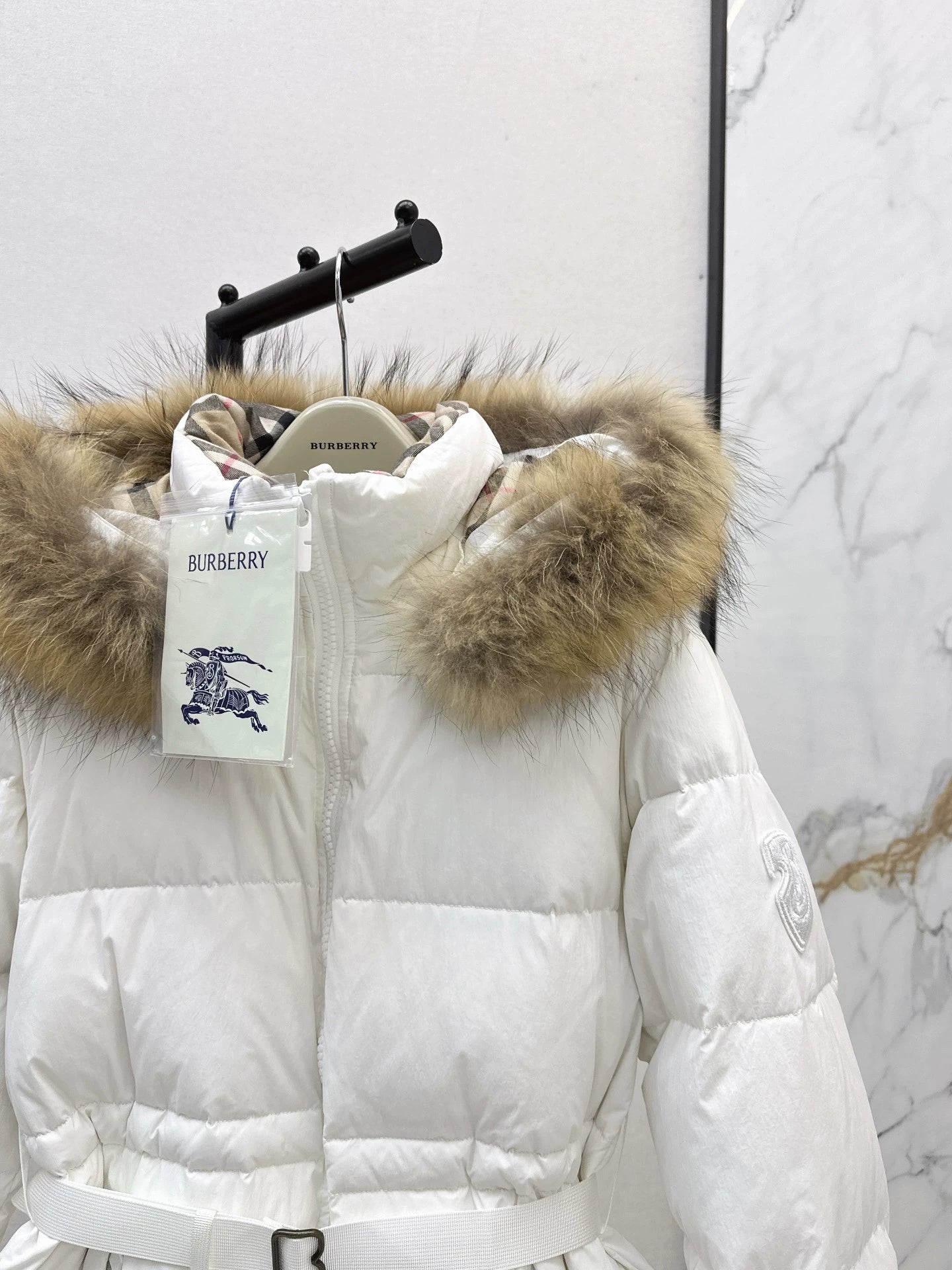Bru 25 Waist waistband long down jacket ，raccoon fur collar(BLACK/WHITE/KHAKI)