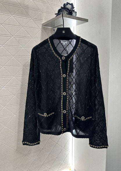 C 25 Heavy Chain Diamond Knit Cardigan