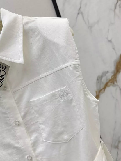 LO 25 spring and summer new dopamine color cotton linen tie waist sleeveless shirt