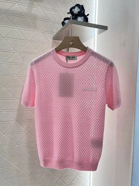 M 25 spring and summer new openwork knit short-sleeved top