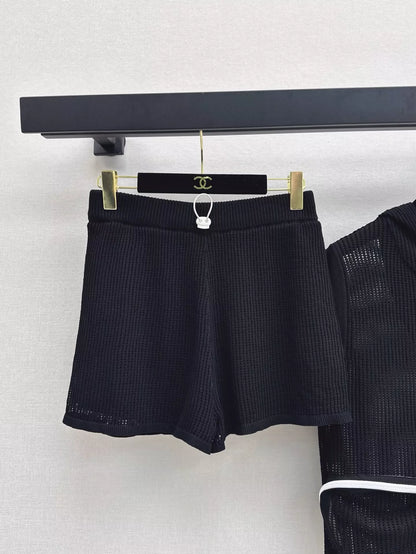 C 25 Early Spring Latest Knit Sets Cutout Hooded Vest + Shorts