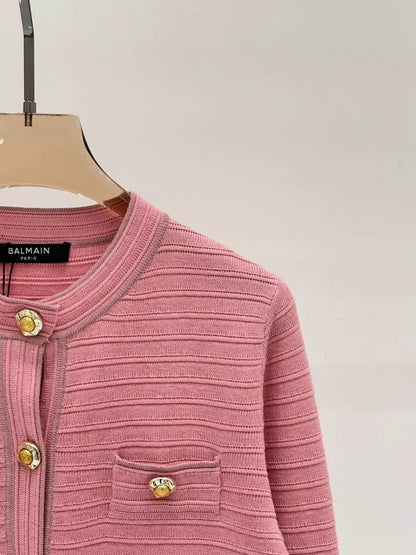 BA 25 Spring and Summer new V-neck irregular metal button simple casual knitted cardigan