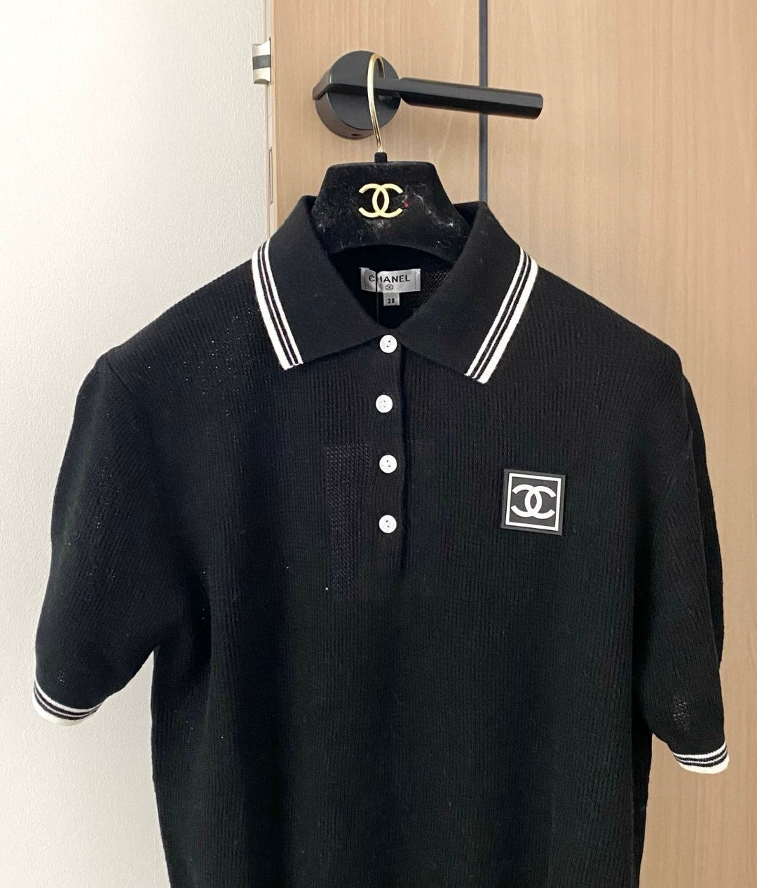 C 25 new hollow striped lapel short sleeve knitted