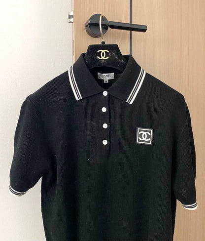 C 25 new hollow striped lapel short sleeve knitted