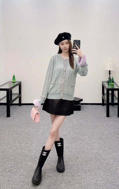 C 25 autumn and winter new striped knitted cardigan