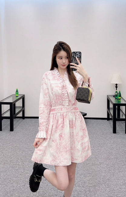D 25 Animal jungle print accordion pleated lace dress