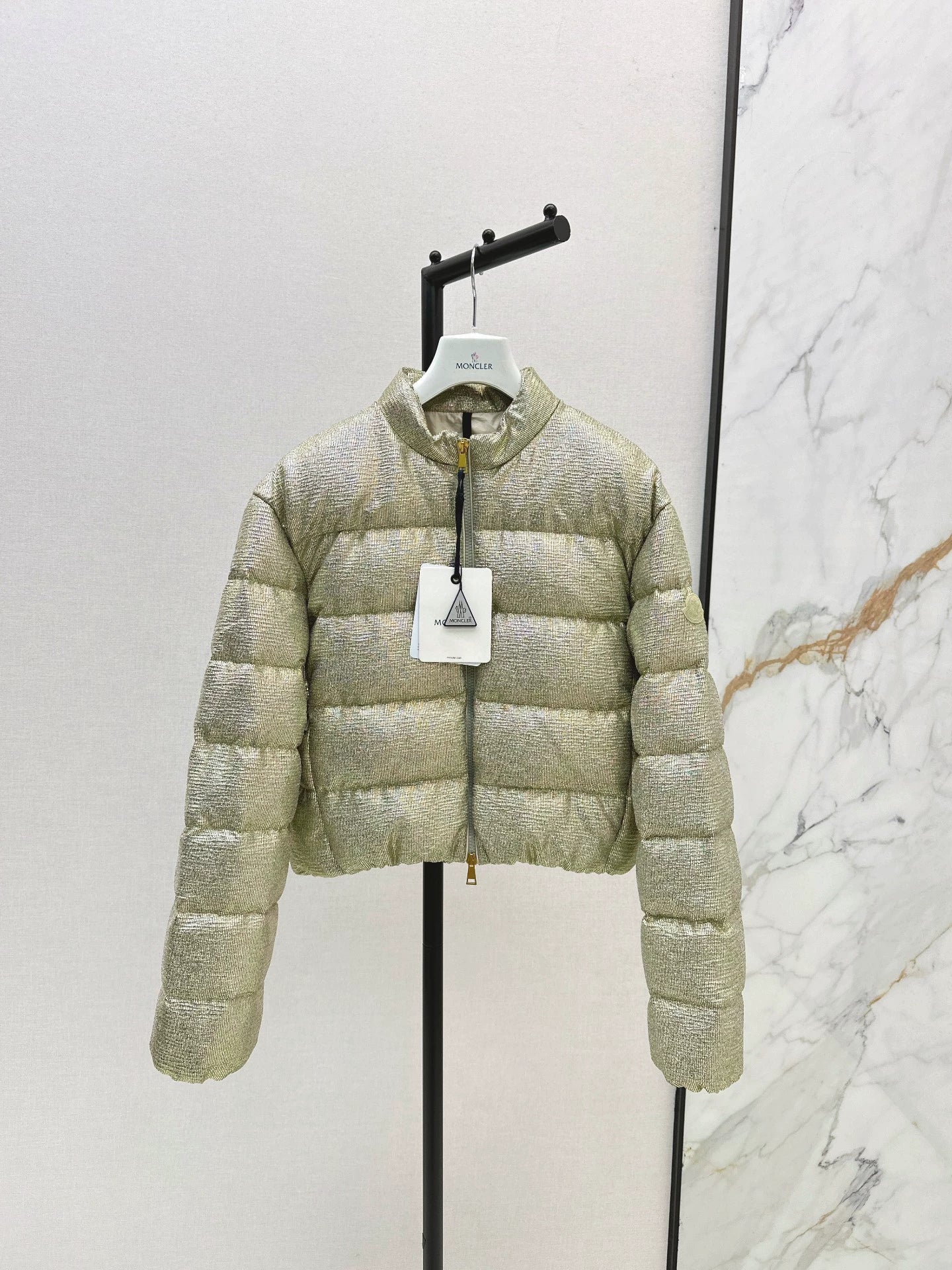MON 25fw Silver stand collar down jacket