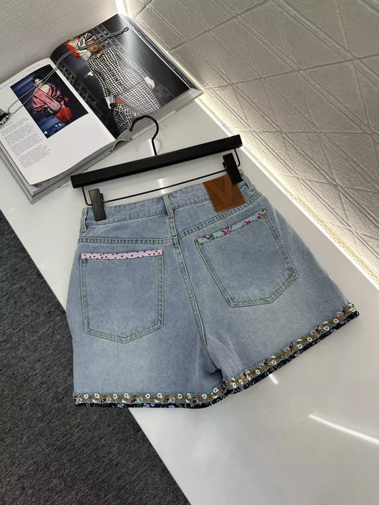 V 25 Floral beaded shorts