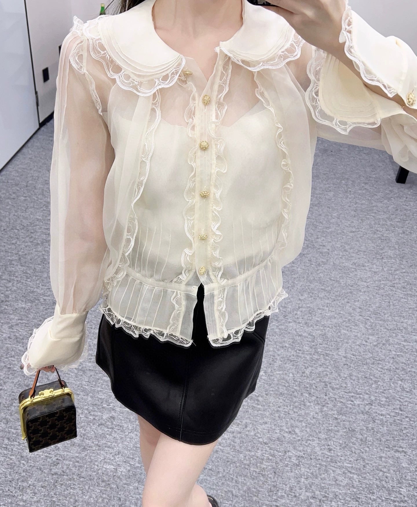 C 25 New Lace Lace Silk Shirt