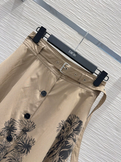 D 25 new brown printed belt single breasted long skirt