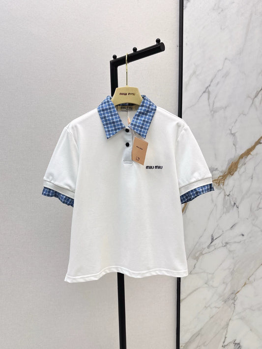 M 25 spring and summer new patchwork plaid polo shirt + short half skirt + mid-length half skirt