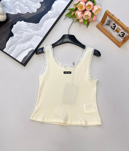 M 25SS Early Autumn New Lace Trimmed Ribbed Vest