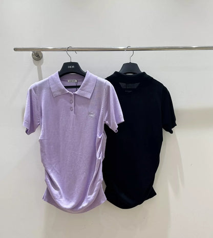 LO 25 Spring and Summer New Lapel Short Sleeve Knitted Sweater