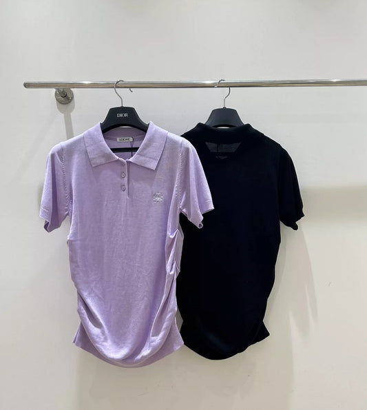 LO 25 Spring and Summer New Lapel Short Sleeve Knitted Sweater